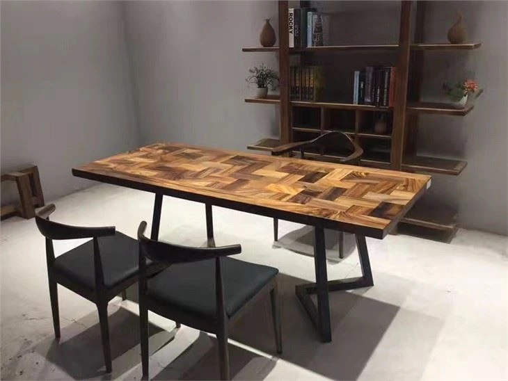 China Rectangular Solid Wood And South America Walnut Mosaic Table Top