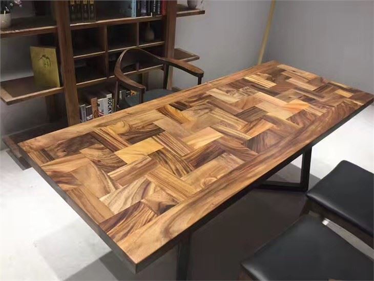 Customized Rectangular Solid Wood And South America Walnut Mosaic Table Top